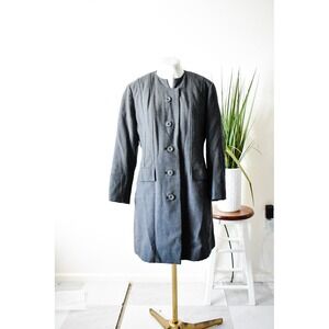 Sycamore Longline Coat S Gray Vintage Collarless Button Front Minimalist 60s